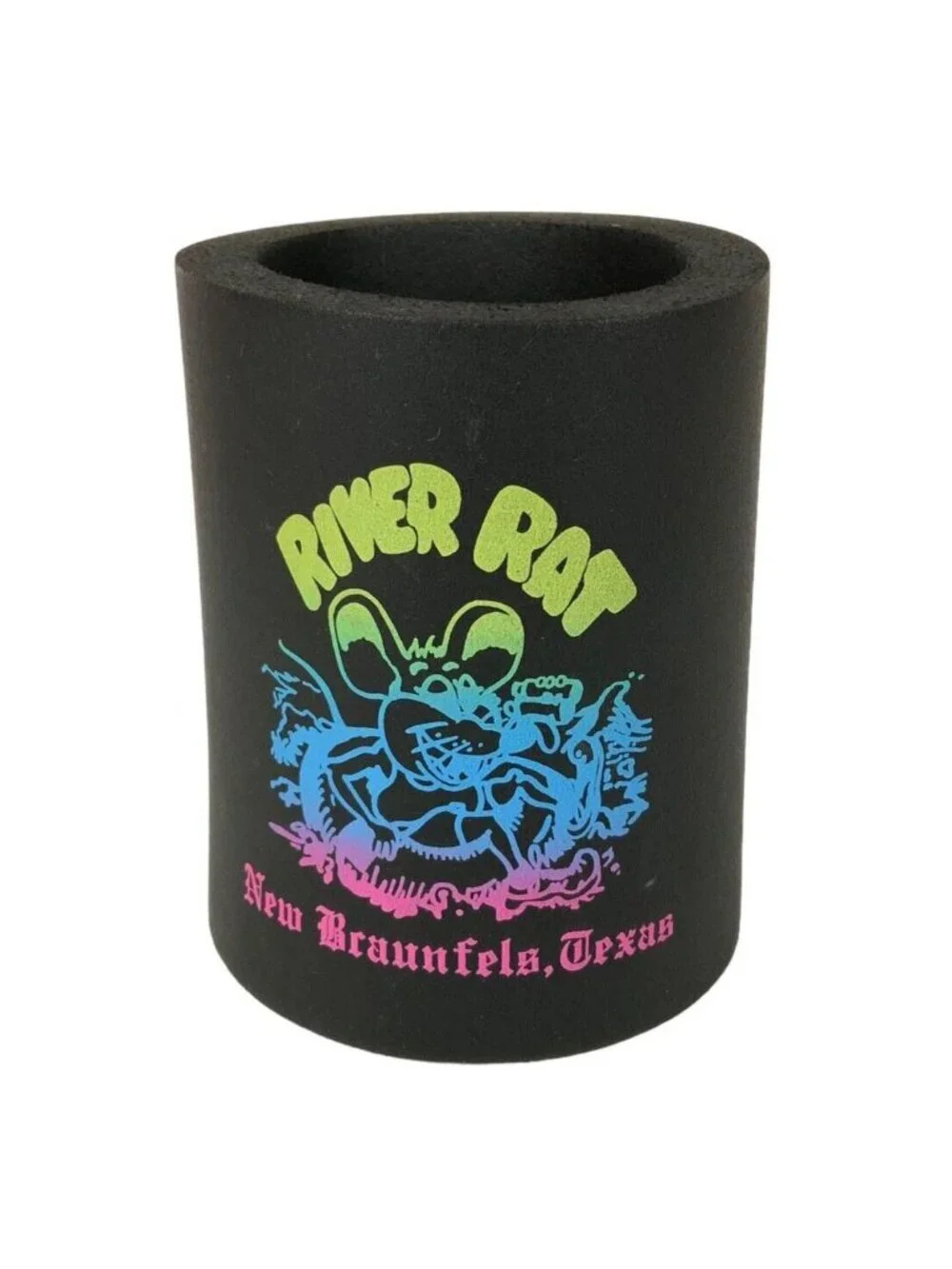 River Rat New Braunfels Texas Foam Drink Holder Can Cooler Black Neon Colors